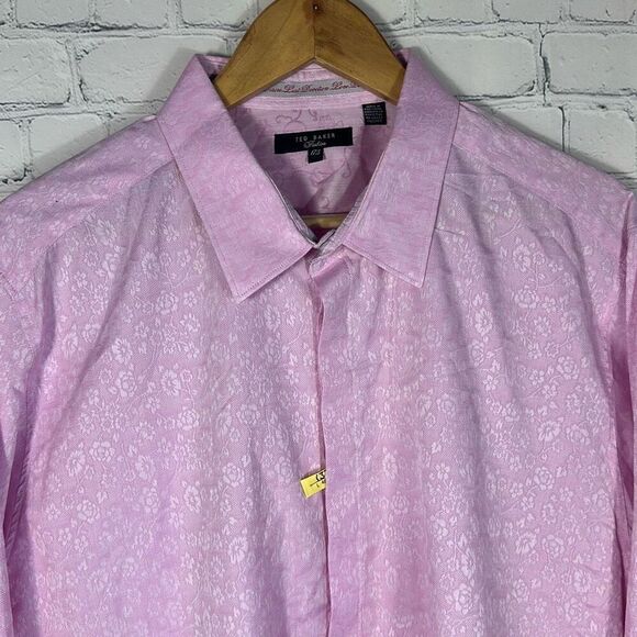 Ted Baker Fashion Pink Floral Cuff Link Dress Shirt size 17.5 - Picture 2 of 11